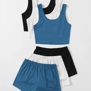 Scoop Neck 3pcs Tank Top & 3pcs Track Shorts